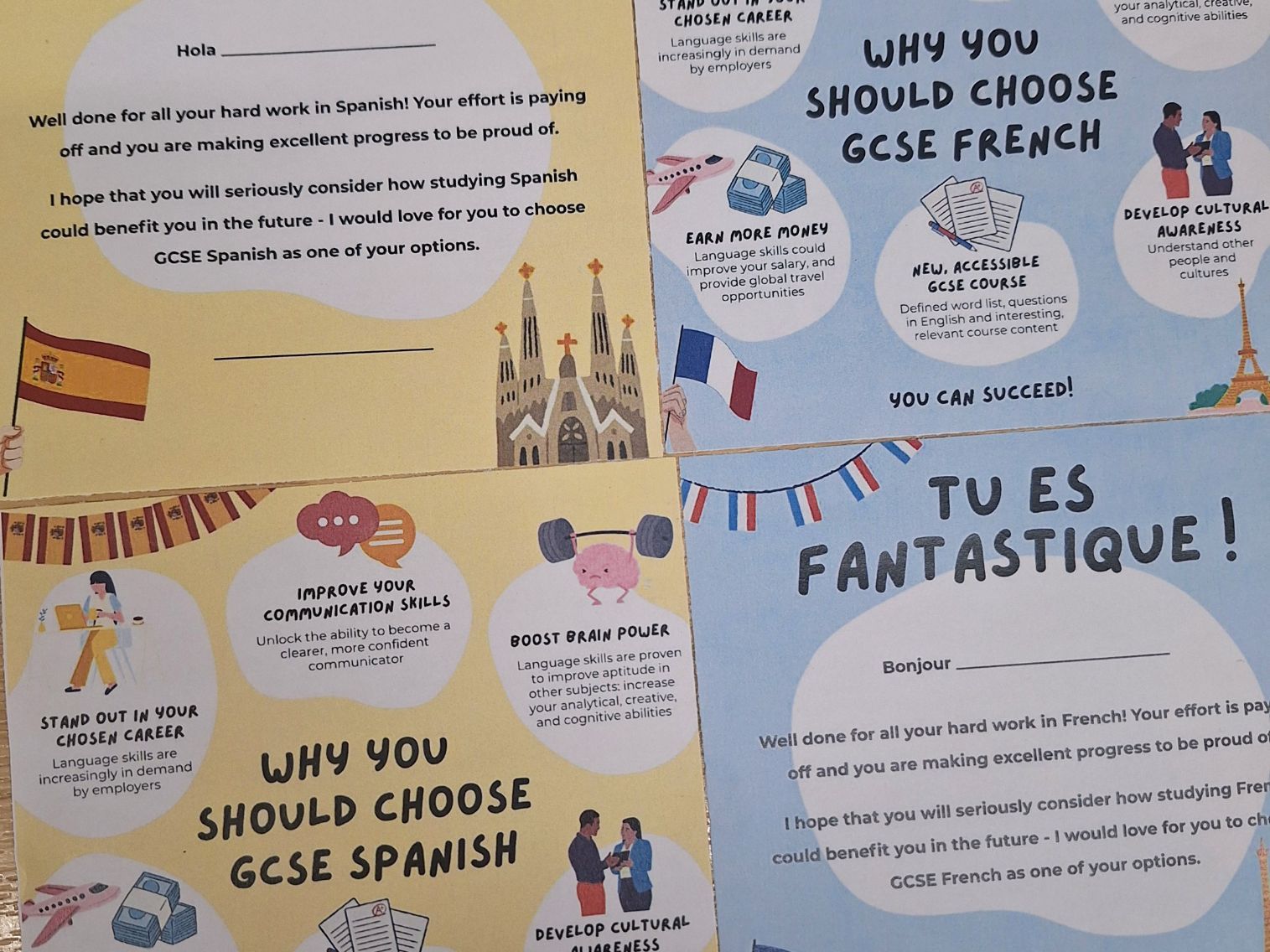 Options postcards and AQA info sheet - French and Spanish