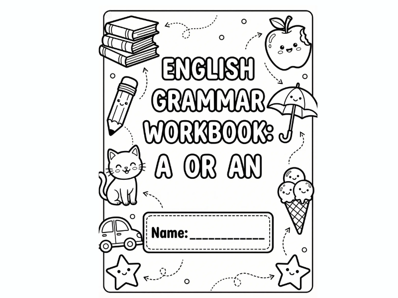 Printable English Grammar Worksheets: “A or An” Activity Workbook for Kids (10 Pages + Coloring)