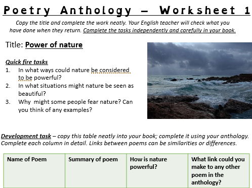 Power and Conflict Poetry cover lesson x 6 (AQA cluster)