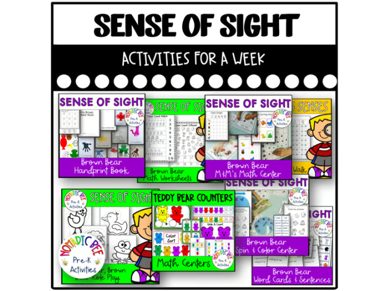 Sense of Sight Lesson Plan, Centers, Worksheets and Activities for a Week