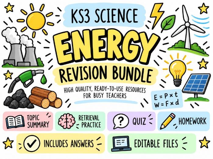 KS3 Energy Revision Bundle | Topic Summary, Retrieval Practice, Quiz & Homework