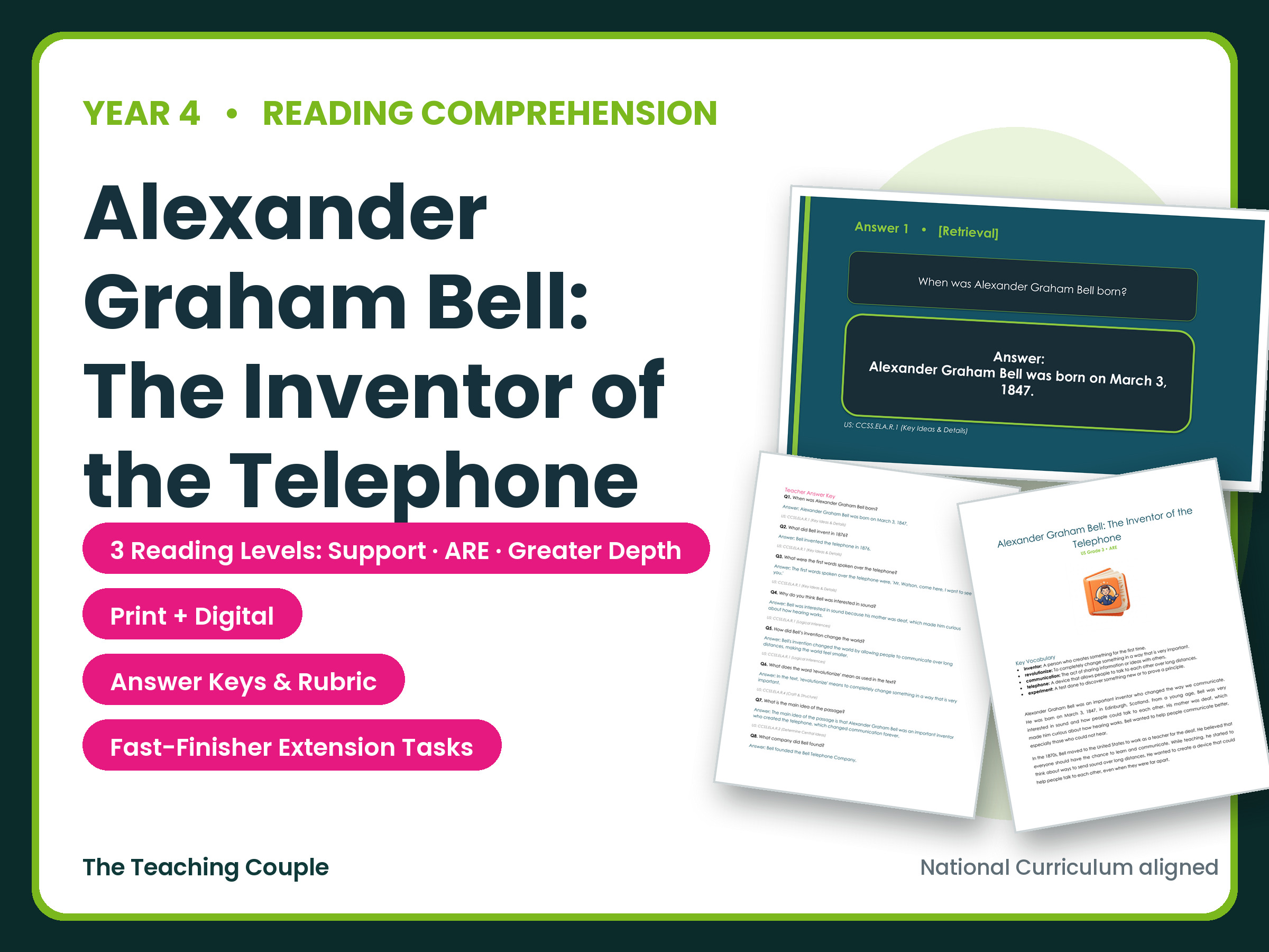 Alexander Graham Bell Reading Comprehension Bundle | Year 4 (KS2)