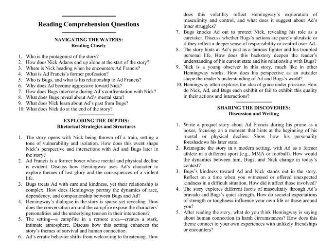 The Battler by Ernest Hemingway with Reading Comprehension Questions