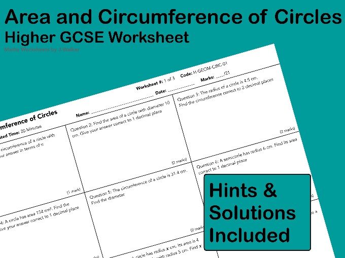 GCSE Maths Worksheet: Area and Circumference of Circles - Higher Tier