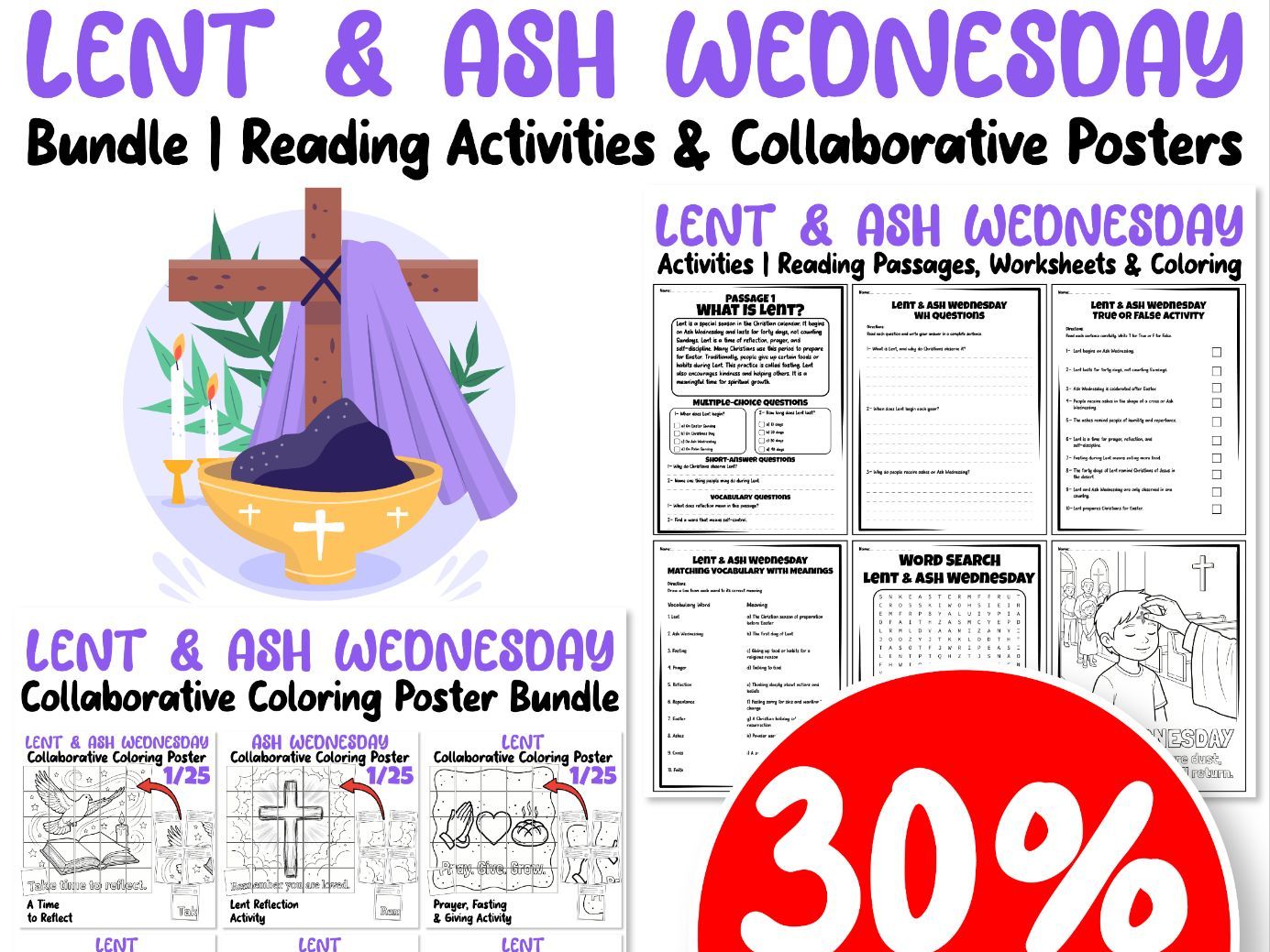 Lent & Ash Wednesday Bundle | Reading Activities & Collaborative Posters