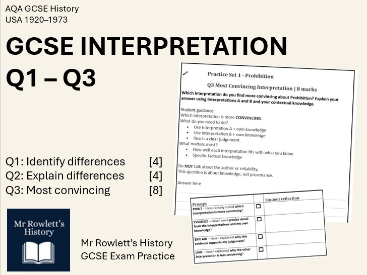 AQA GCSE History: USA 1920–1973 – Interpretation Questions 1–3 Complete Practice Pack
