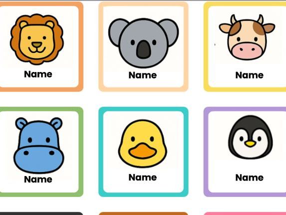 Peg Labels - 54 Unique Cute Animals (free resource) -Matching tray labels available