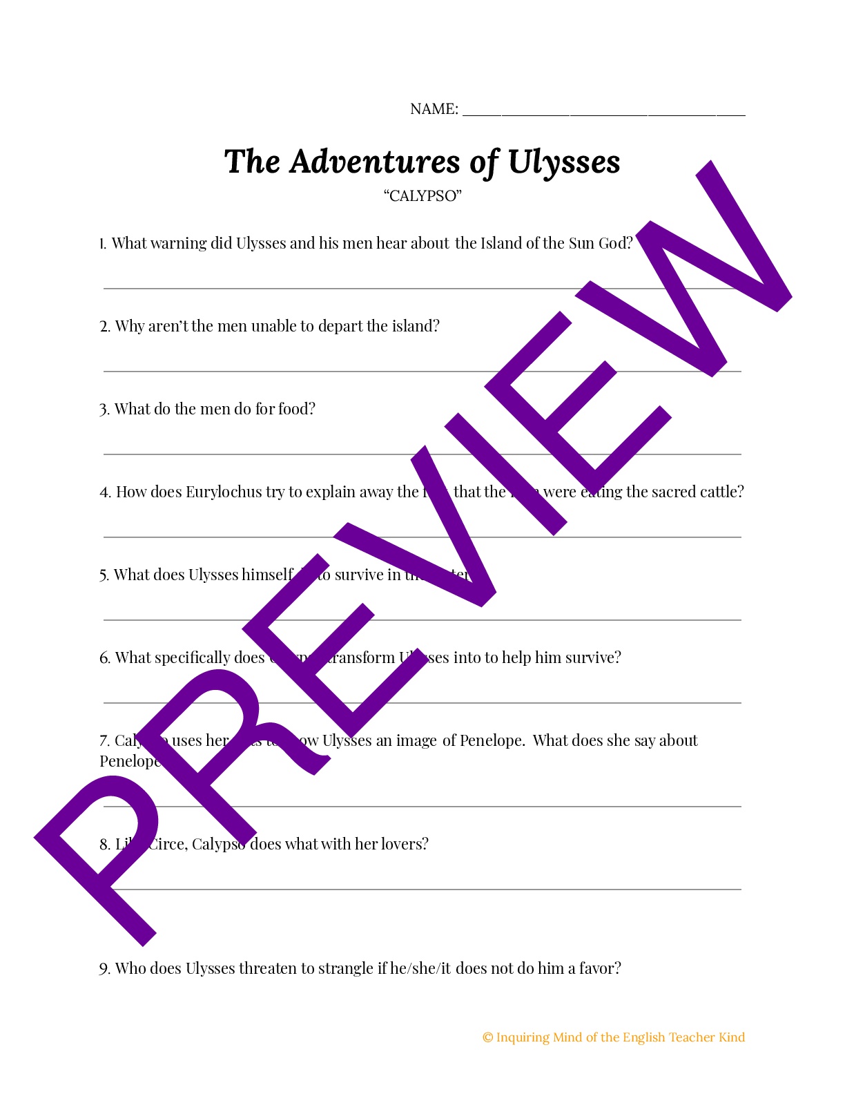 The Adventures of Ulysses Quiz (Calypso) Teaching Resources