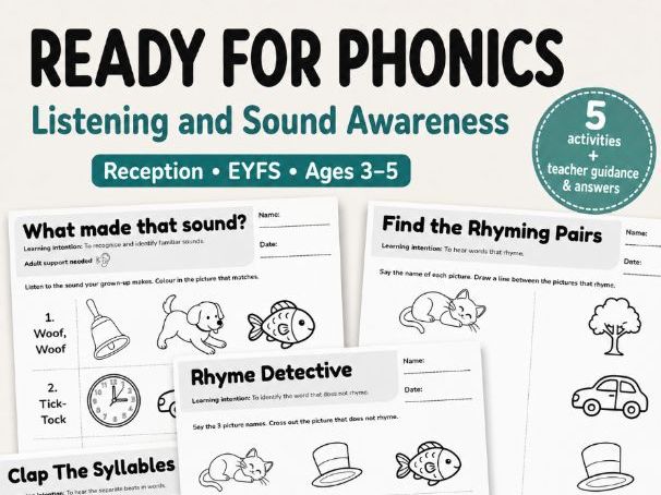 Ready for Phonics: Listening and Sound Awareness – Reception EYFS Worksheet Pack