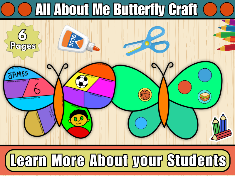 All About Me Butterfly Craft-Get to Know Me-Back to School-Cut & Paste Activity