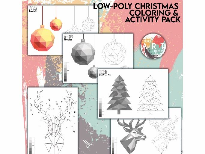 Low-Poly Christmas Colring & Activity Pack | Geometric Holiday Art