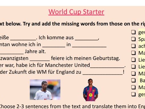 German World Cup 2026 Gap-fill starter activities