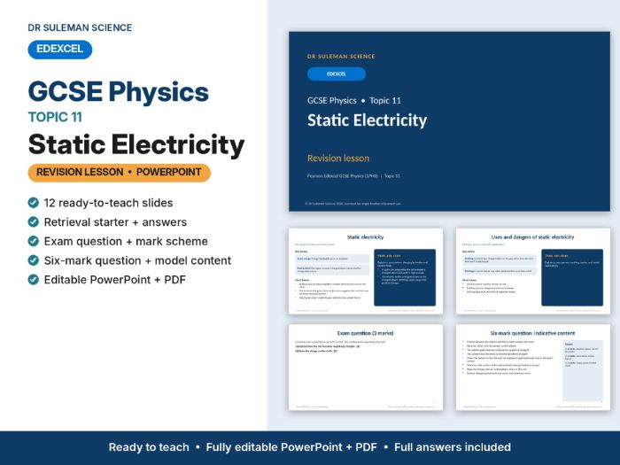 Edexcel GCSE Physics Topic 11 Static Electricity Revision Lesson PPT