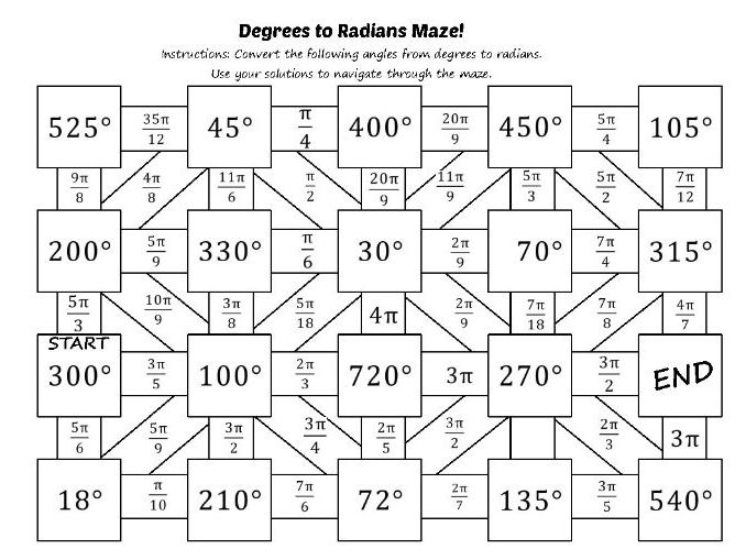 Convert degrees to radians-maze