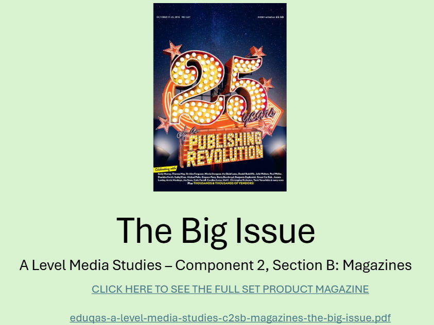 The Big Issue - Eduqas Media Studies A Level Component 2 with Vogue comparison