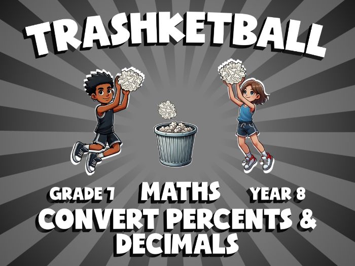 Convert Percents & Decimals TRASHKETBALL Maths Game | No-Prep Year 8 Review Activity