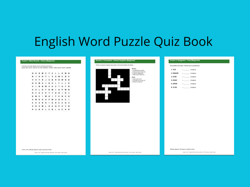 English Word Puzzle Quiz Book