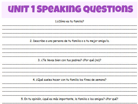 AQA GCSE Spanish Unit 1 Speaking questions