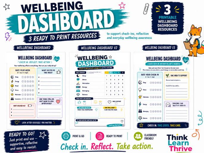 Wellbeing Dashboard; Printable Back to School Resources