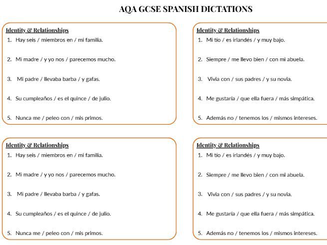 AQA GCSE SPANISH DICTATIONS