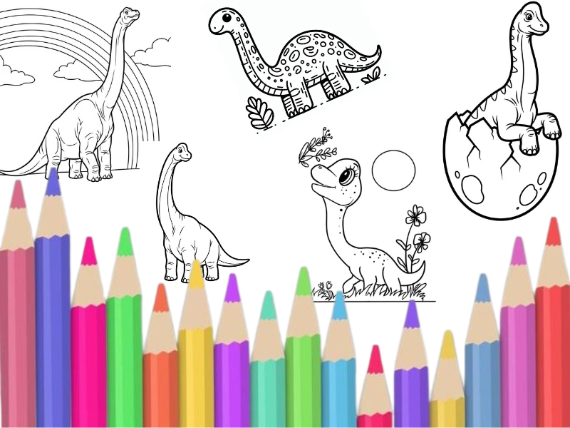 Brachiosaurus Art & Craft Printable Pack and Cut, Color, and Glue Activity for Kids 9-Pages