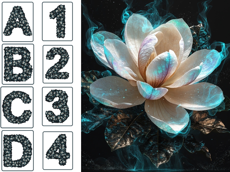Teal Lotus Floral Alphabet & Numbers Bundle | 36 Mosaic Flower Letters | Printable Wall Art | Nurser