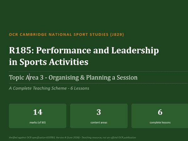 R185 TA3 Organising & Planning a Session: Complete Teaching Scheme | OCR Cambridge Nationals Sports