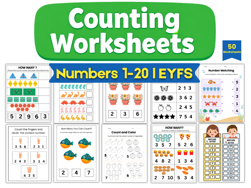 Counting Worksheets Numbers 1–20 EYFS