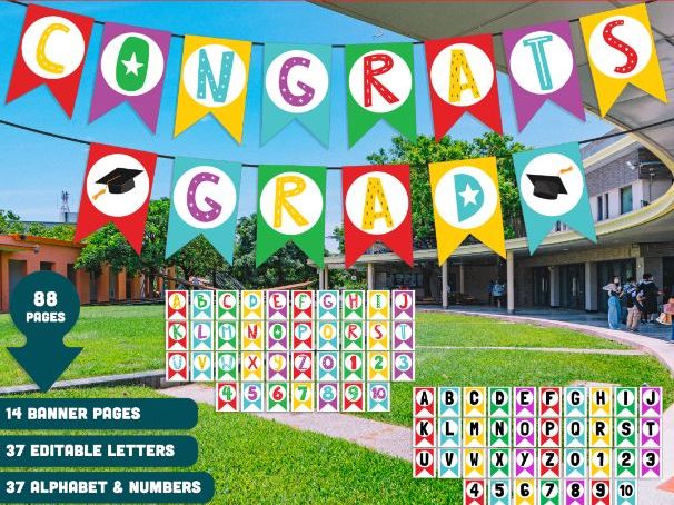 Congrats Grad Banner Printable, Graduation Banner with Alphabet and Numbers