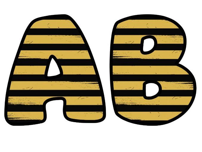 Yellow and Black Stripes Alphabet Letters | Classroom Display, A-Z 0-9 and Signs