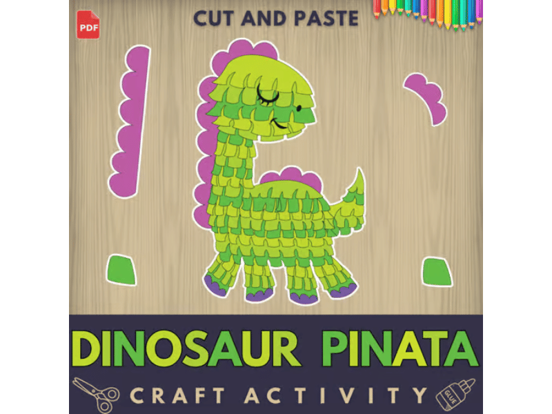 Dinosaur Piñata Craft – Printable Cut & Paste Activity for Kids | Dino 5 de Mayo