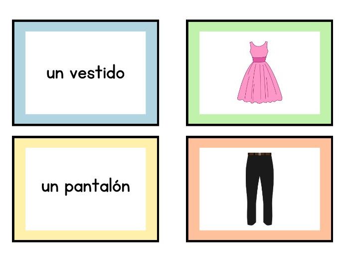 Spanish Vocabulary Visual Flash Cards (No prep - pictures/words)