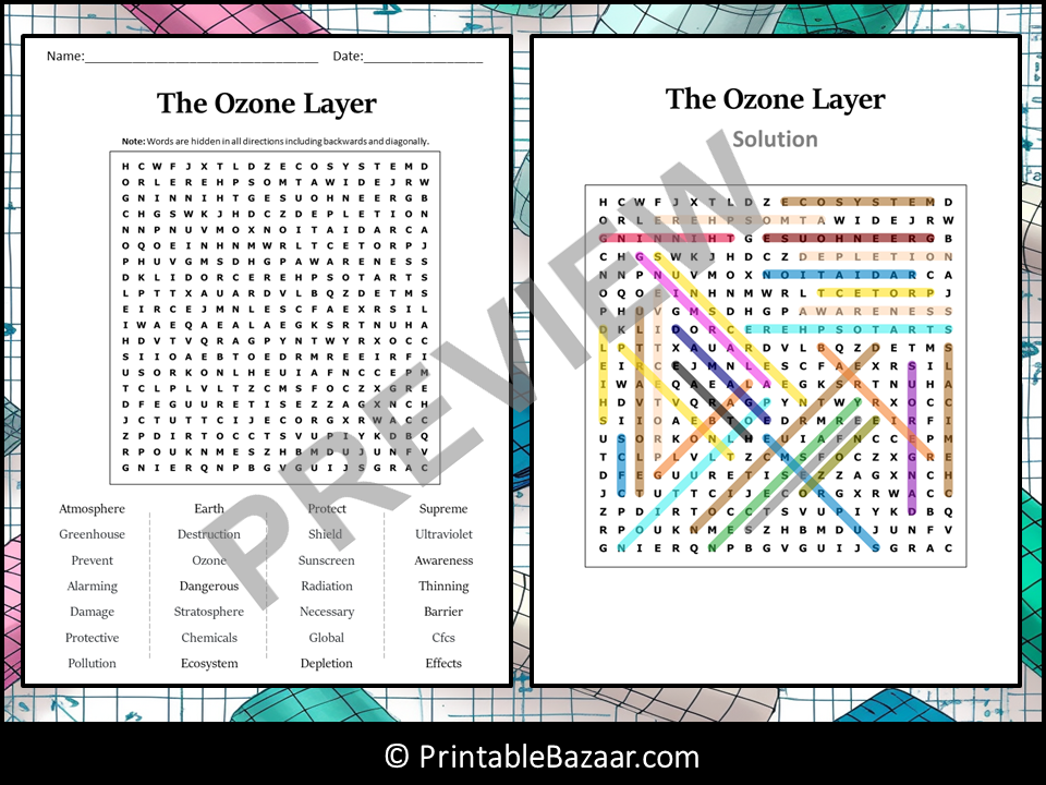 The Ozone Layer Word Search Puzzle Worksheet Activity | Teaching Resources