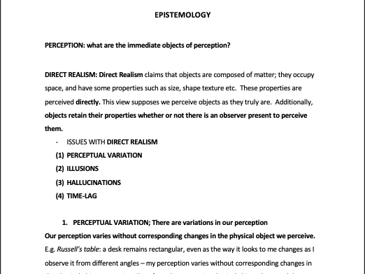 A Level Philosophy Revision Pack EPISTEMOLOGY Teaching Resources