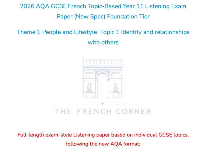 2026 AQA GCSE French Foundation Listening Paper 1.1 Identity & Relationships - Realistic Exam Audio