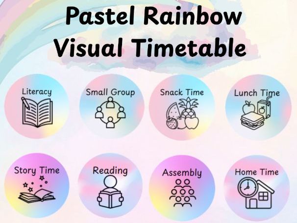 Pastel Rainbow Visual Timetable Cards | EYFS Classroom Décor