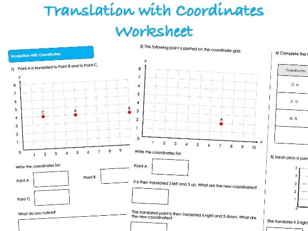 Position and Direction Worksheet - Translation with Coordinates