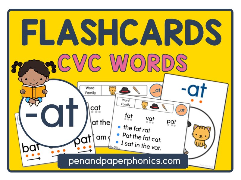 -AT CVC Word Family Reading Flashcards