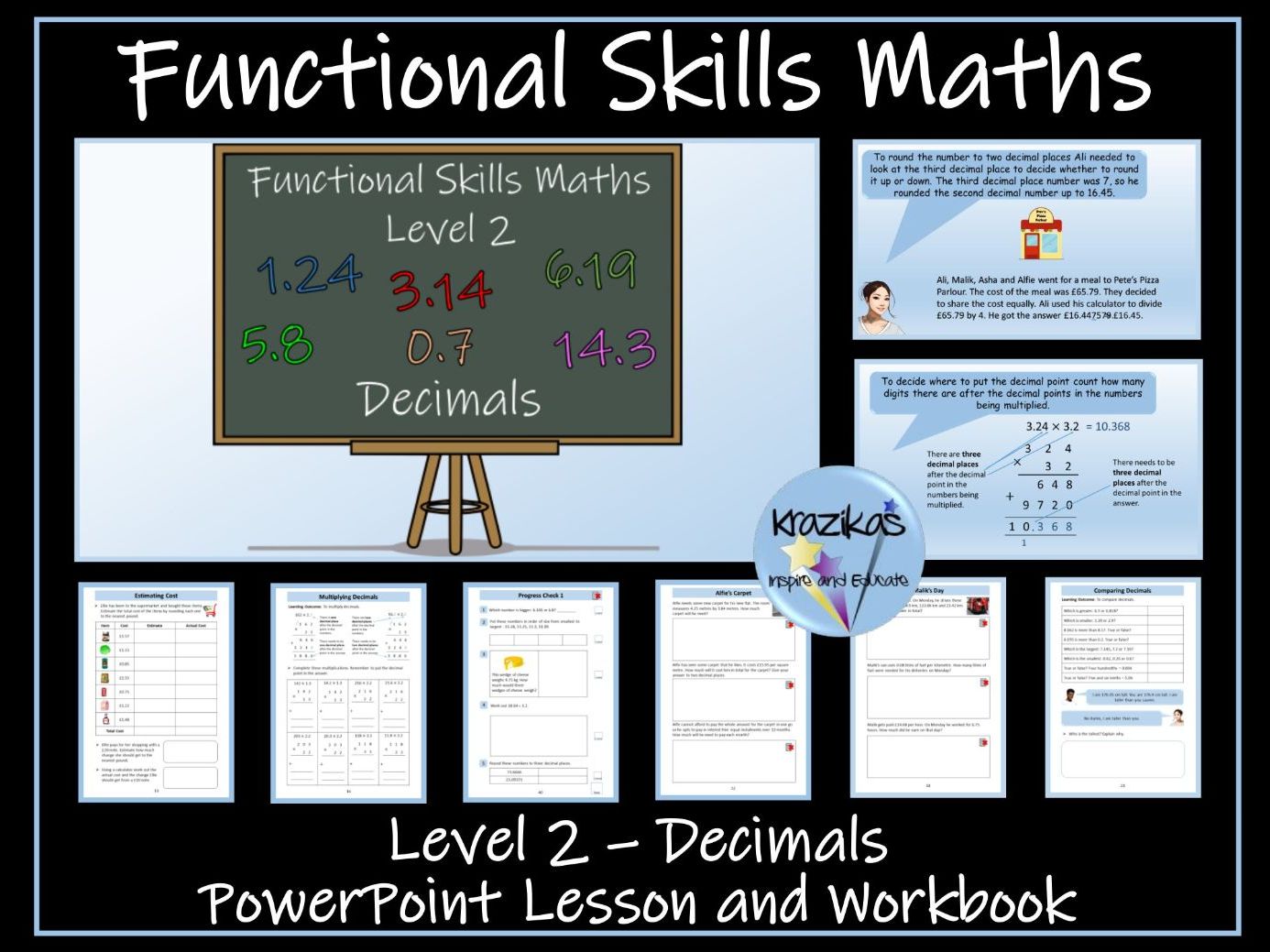 Decimals Powerpoint Lesson and Workbook - Level 2 - Maths Functional Skill