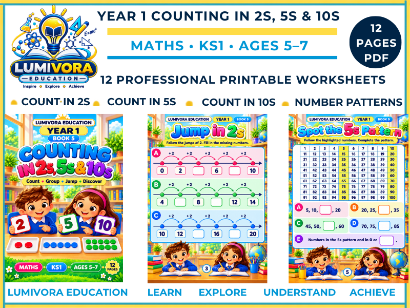 Year 1 Counting in 2s, 5s and 10s Worksheets | Skip Counting | KS1 Maths