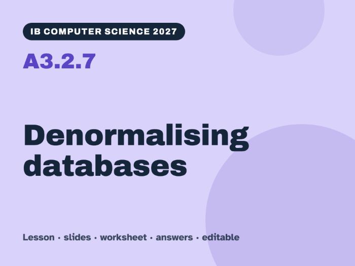 IB Computer Science 2027 – A3.2.7 Denormalising databases – Lesson & Worksheet