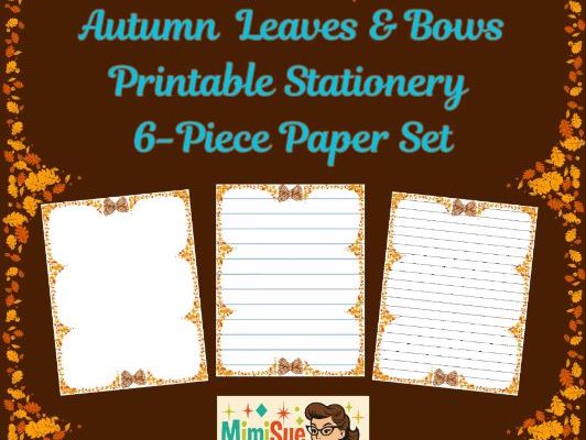 Autumn Leaves & Bows ! Stationery Pages 6 Writing Papers (Color/B&W)
