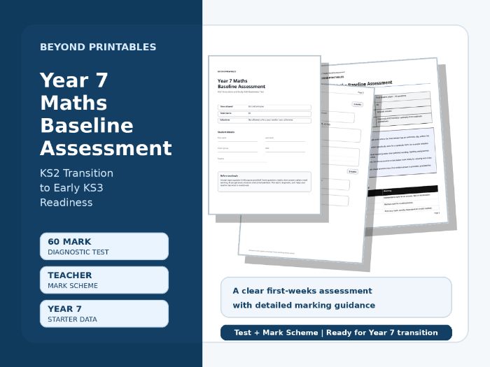 Year 7 Maths Baseline Assessment | KS2 Transition Test + Detailed Mark Scheme