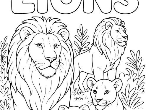 Lions Animals Colouring Page