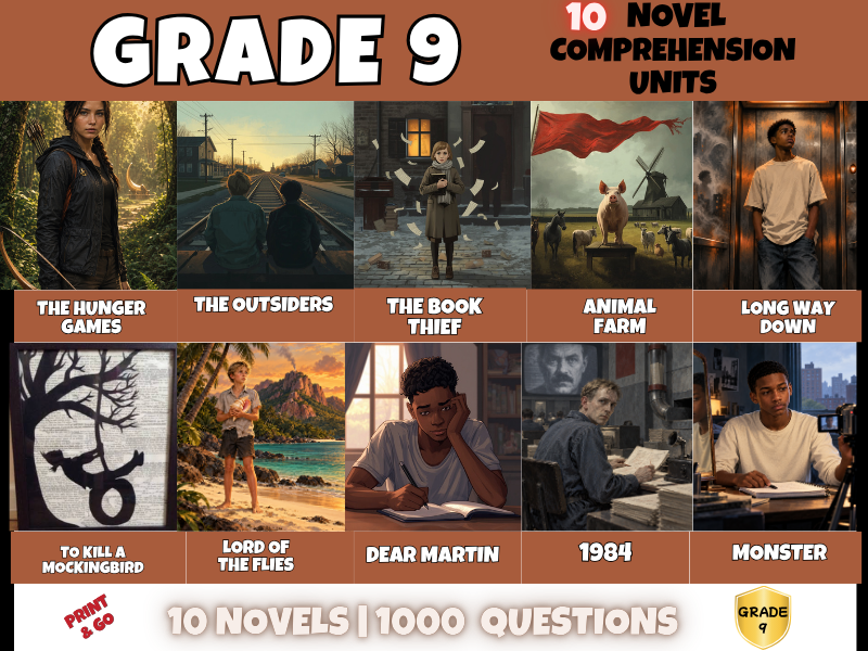 Year 9 Reading Comprehension Bundle | 10 Novels, 1,000 Questions & Answers | English PDF
