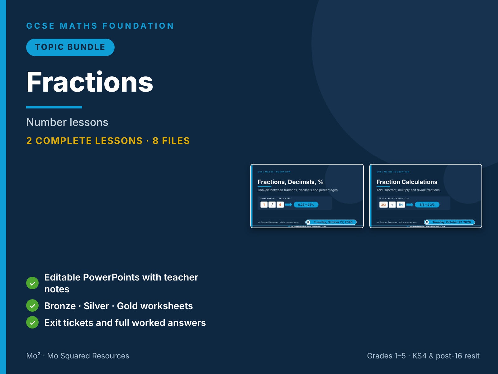 Fractions – 2 GCSE Maths Foundation Lessons (Topic Bundle) with Worksheets & Answers