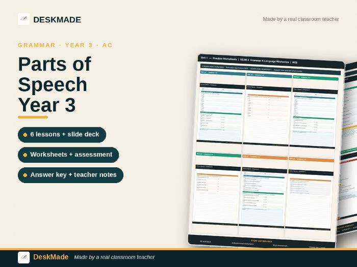 Year 3 Parts of Speech Unit | Nouns & Verbs | Australian Curriculum