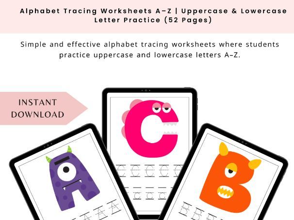 Alphabet Tracing Worksheets A–Z | Uppercase & Lowercase Letter Practice (52 Pages)
