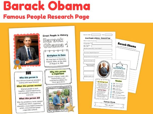 Barack Obama Research Project | Biography Worksheets for Kids