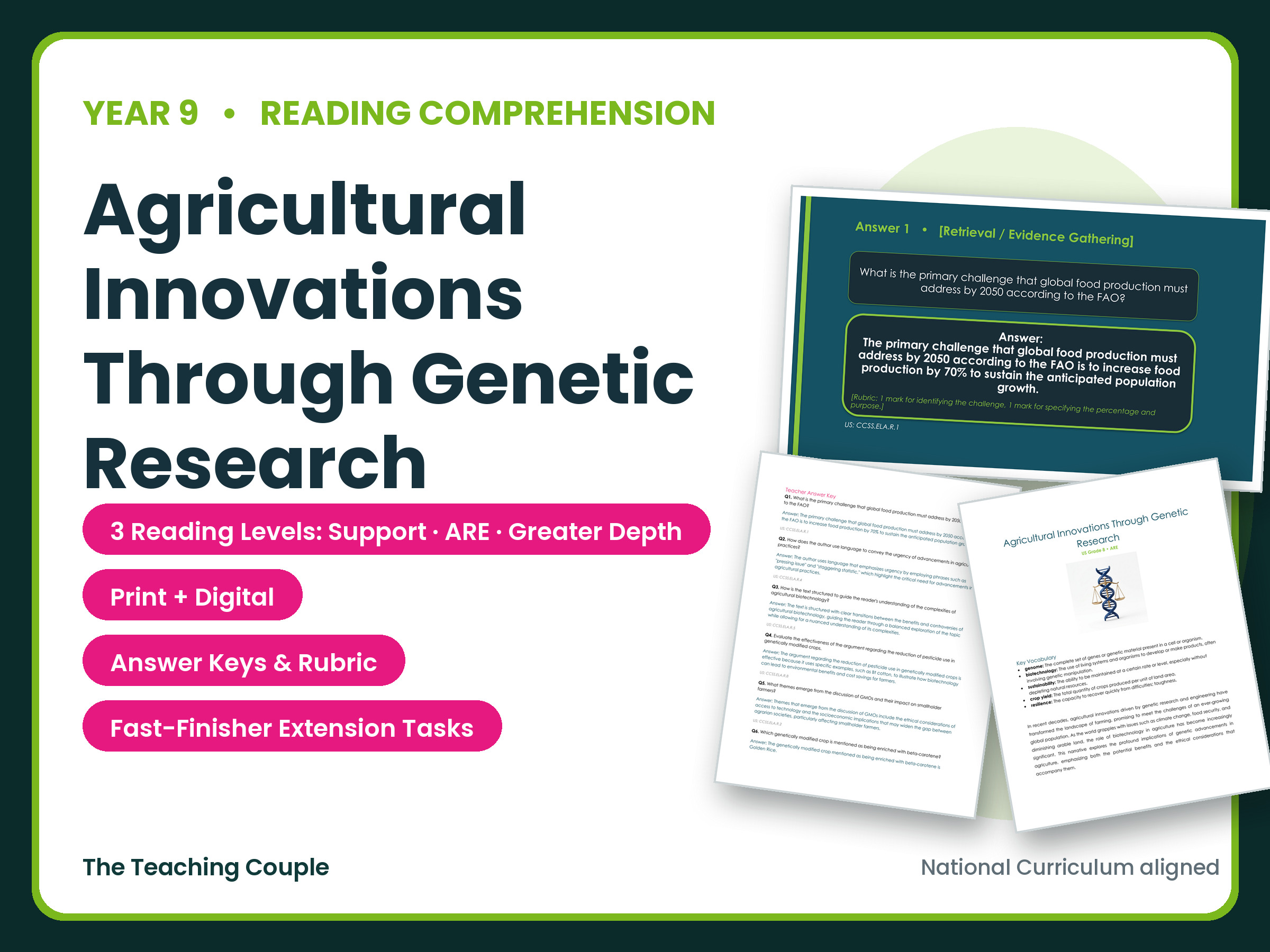 Agricultural Innovations Through Genetic Research Reading Comprehension | Year 9 (KS3)
